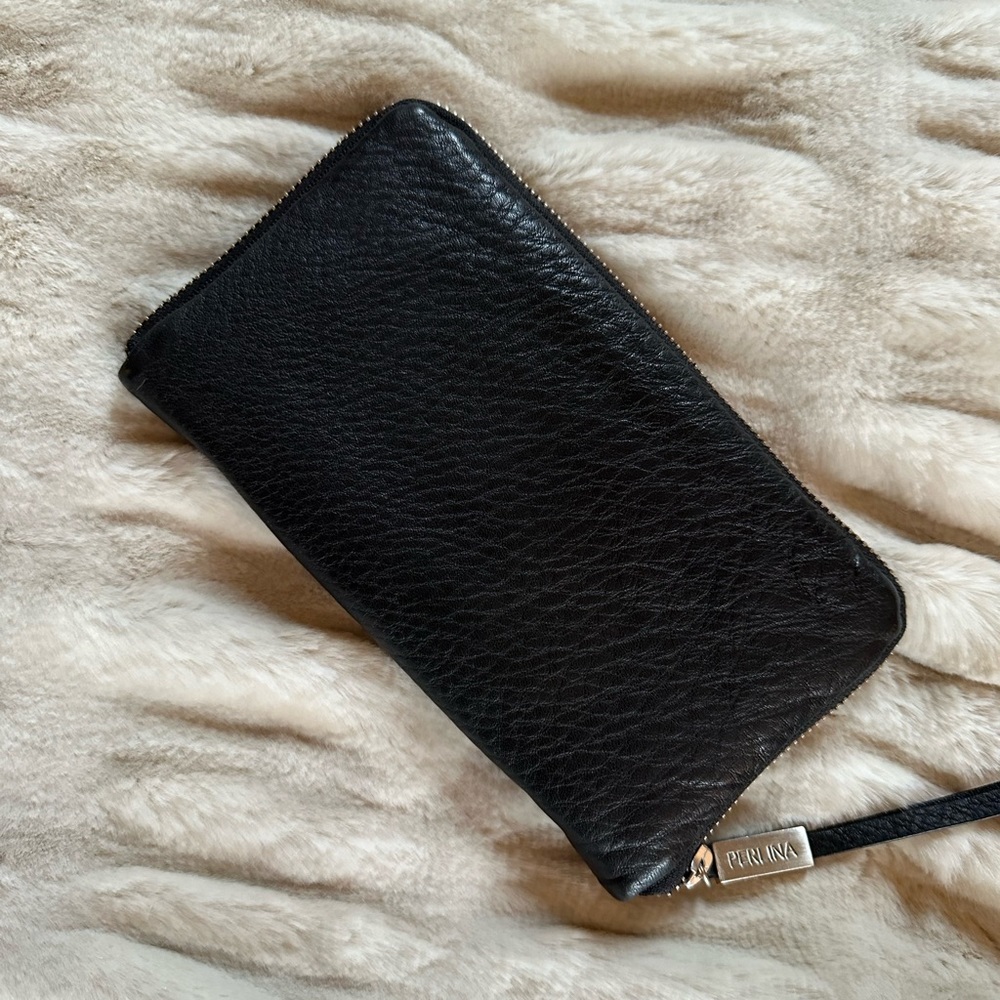 PERLINA | Black Leather Zip Round Wallet - Picture 6 of 10